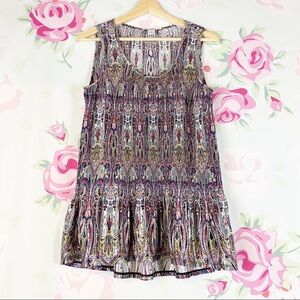 WHBM White House Black Market Paisley Pleats Sleeveless Ruffle Blouse S